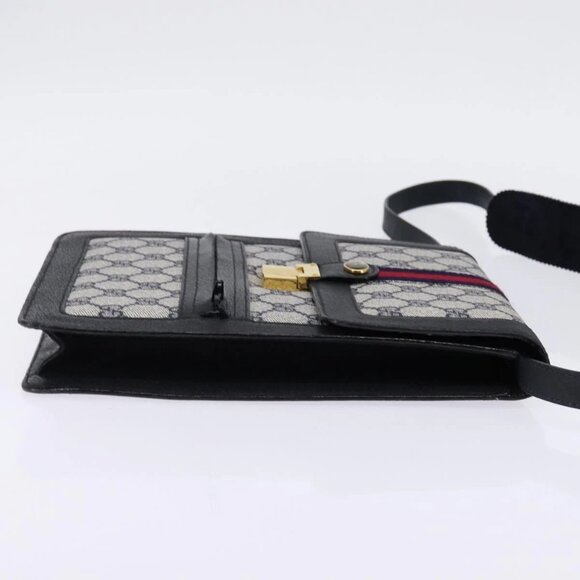 GUCCI GG Supreme Sherry Line Shoulder Bag PVC Navy Gold Red Auth BA5636 - Picture 7 of 16